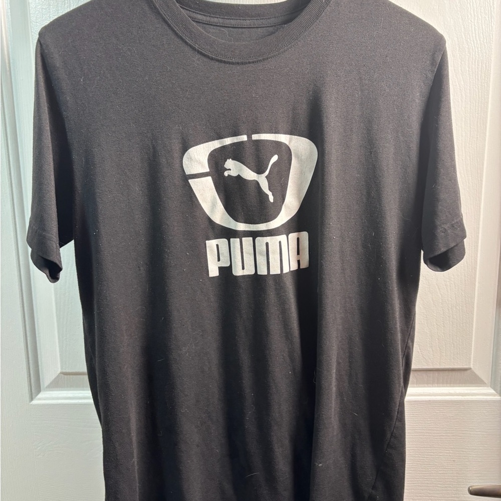 Puma Men's Black T-Shirt with White Emblem